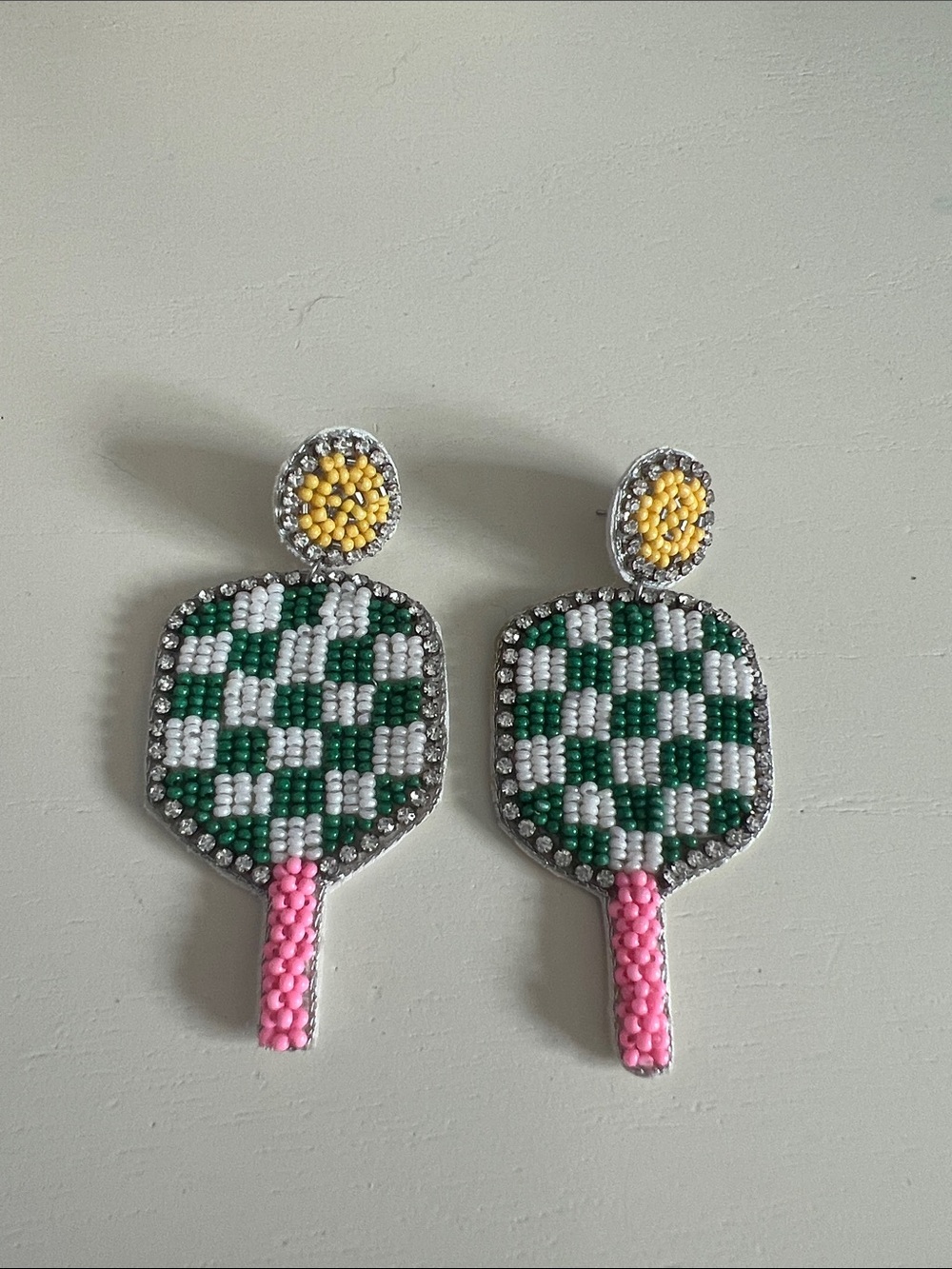 Beaded pickleball paddle earrings